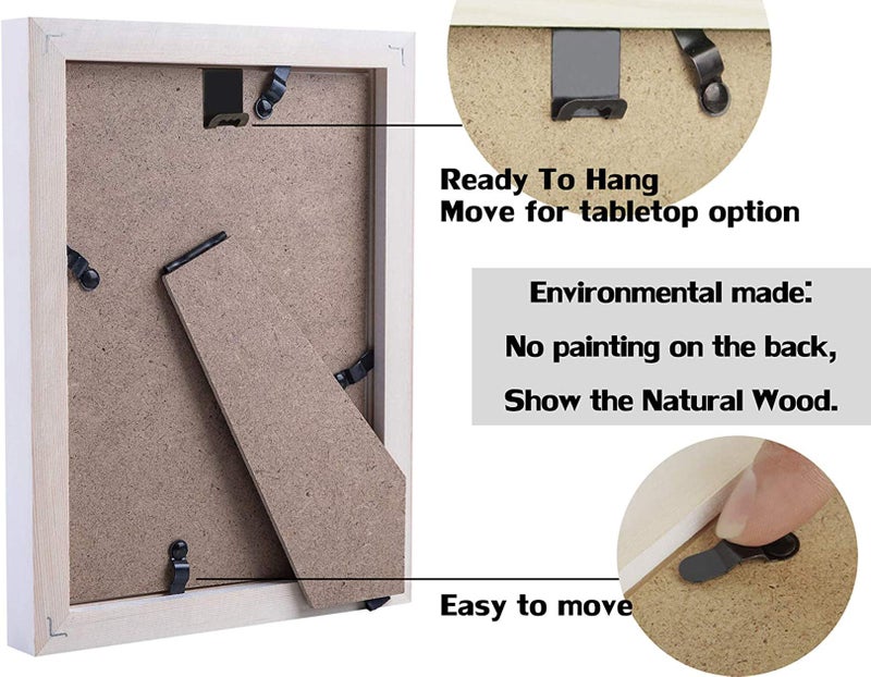 WUTL 8x10 White Picture Frames Nature Solid Wood 6 Pack for Wall Mounting and Tabletop Display - Image 3